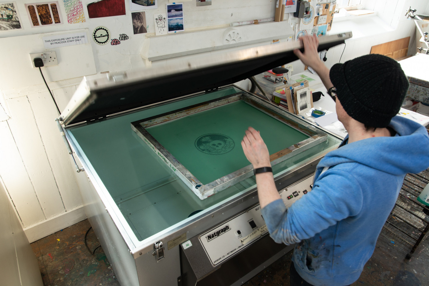 Silkscreen: Photo Emulsion Coating, Inkman Stan's silkscreen is looking  all ready, coated in a photo emulsion coating. It's the underrated but,  perhaps, most important step in creating all